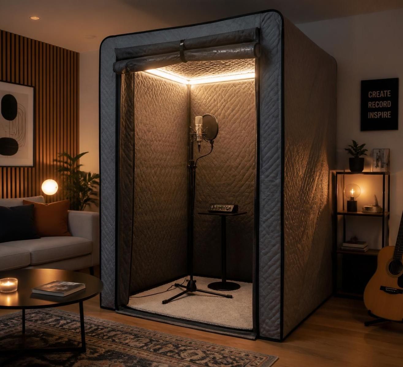 découvrez nos conseils pour choisir la cabine d'enregistrement idéale, comparez les modèles, les prix et apprenez à fabriquer votre propre cabine maison pour un son professionnel.